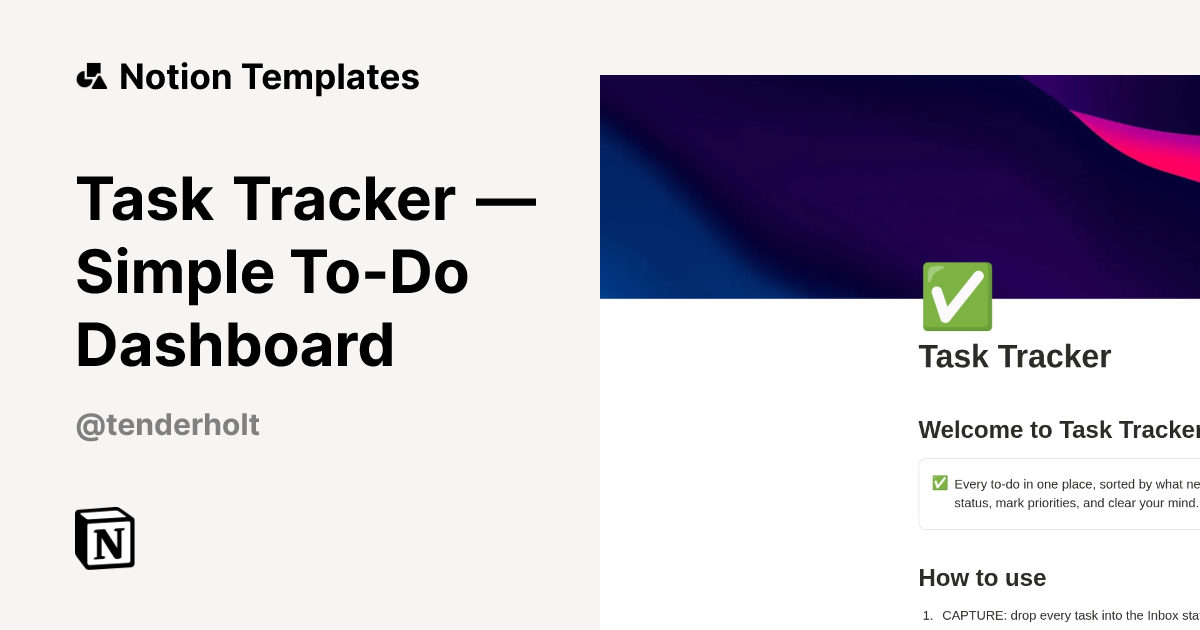 Task Tracker — Simple To-Do Dashboard Template | Notion Marketplace