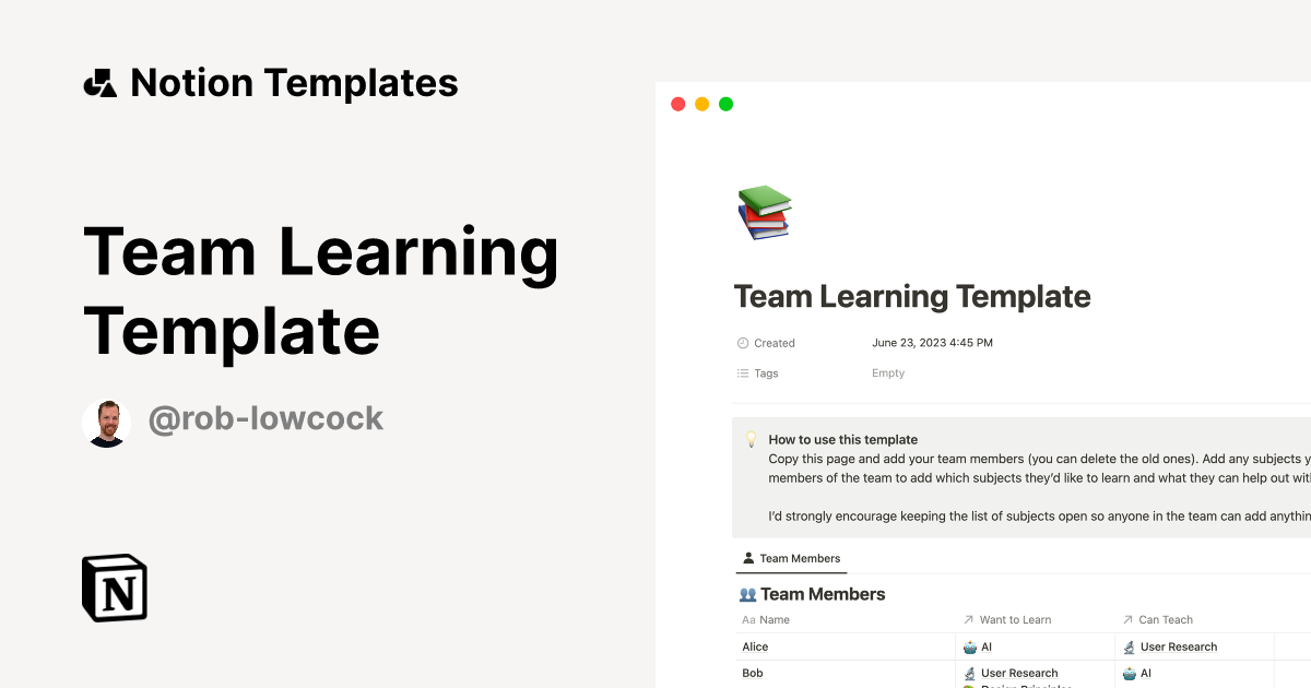 Team Learning Template Template by Rob Lowcock Notion Marketplace