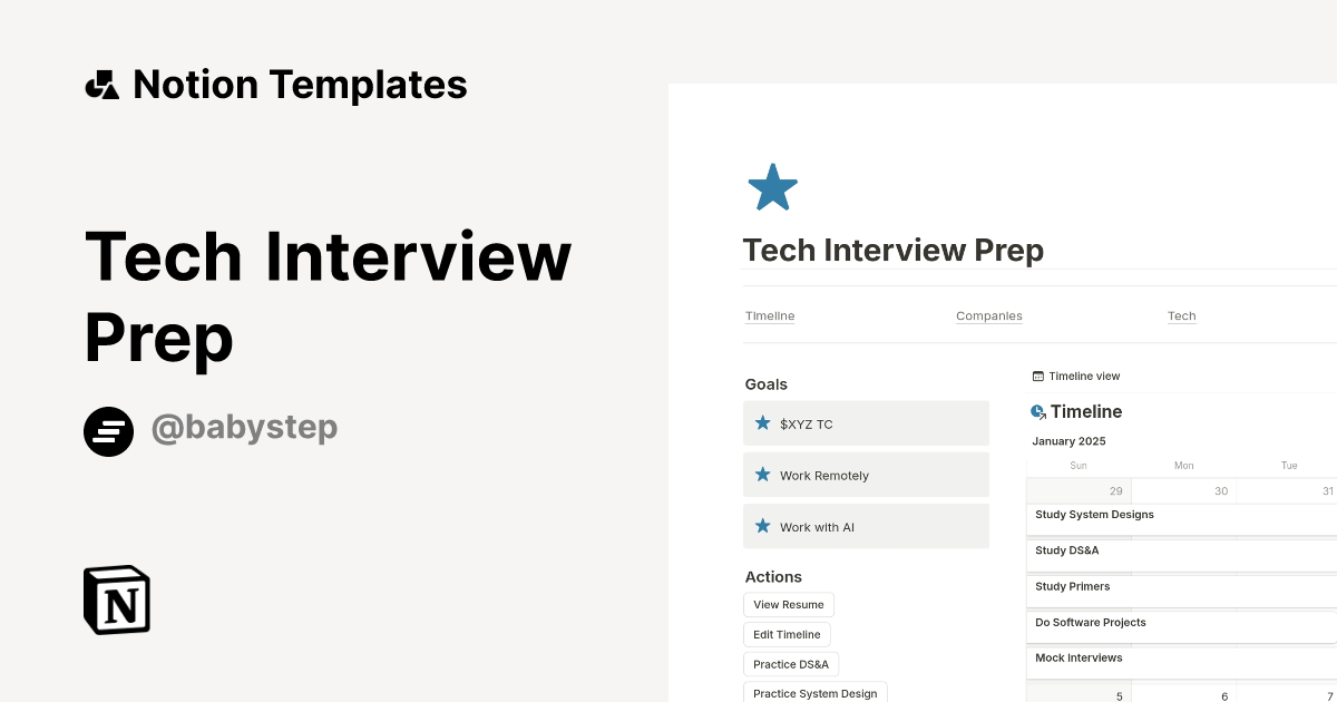 Tech Interview Prep Template | Notion Marketplace
