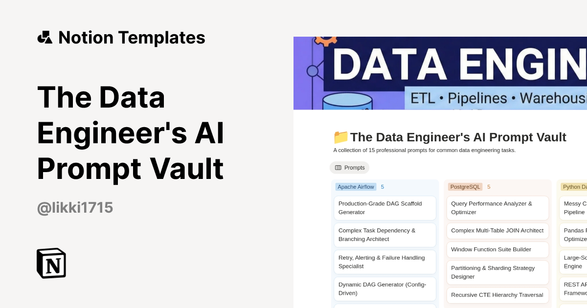 The Data Engineer's AI Prompt Vault Template | Notion Marketplace