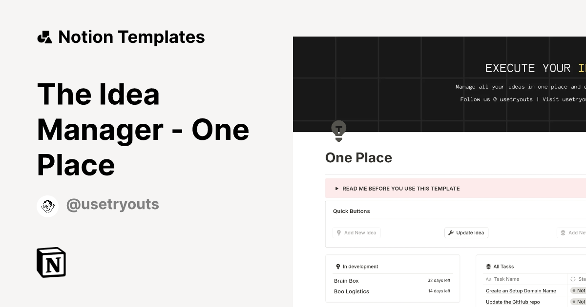 The Idea Manager - One Place Template | Notion Marketplace