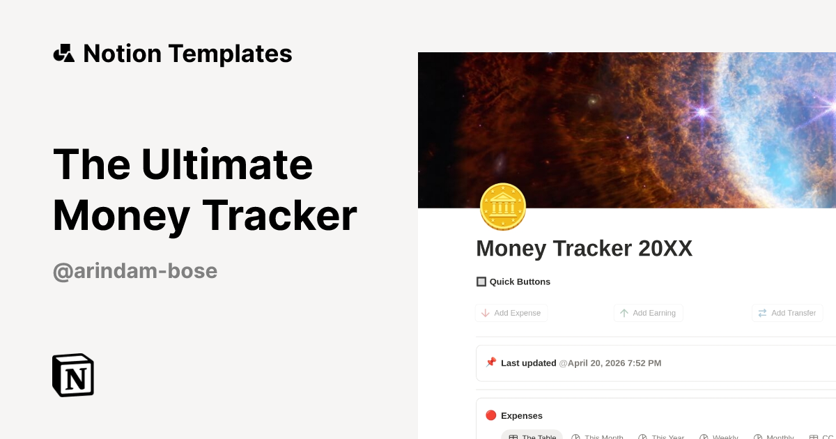 The Ultimate Money Tracker Template by Arindam Bose | Notion Marketplace