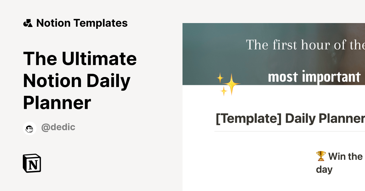 The Ultimate Notion Daily Planner Template by Dedic | Notion Marketplace