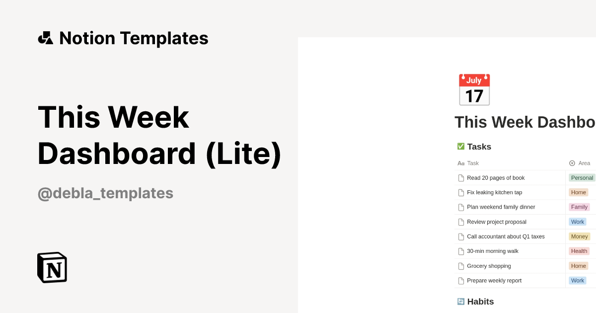 This Week Dashboard (Lite) Template | Notion Marketplace