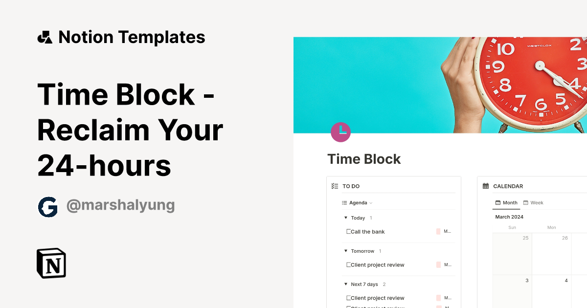 Time Block Reclaim Your 24 hours Template Notion Marketplace