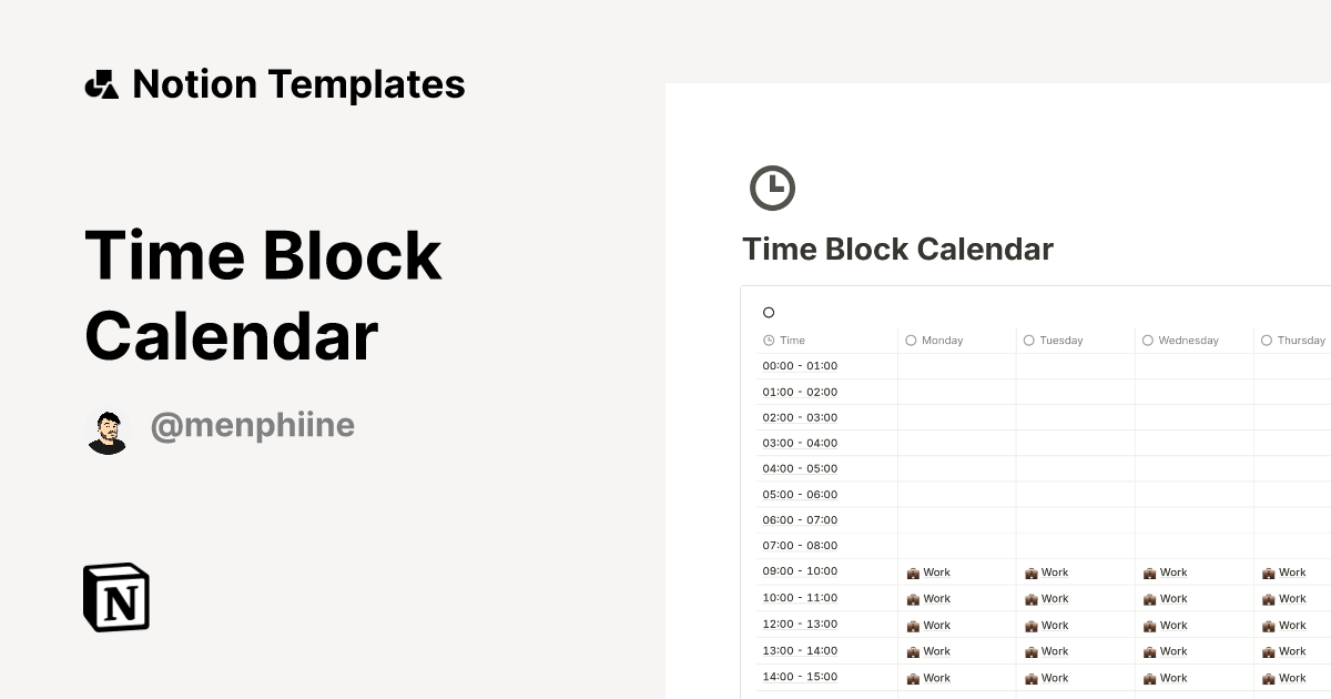 Time Block Calendar Template Notion Marketplace