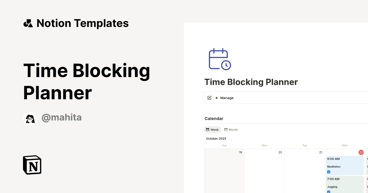 Time Blocking Planner Template | Notion Marketplace