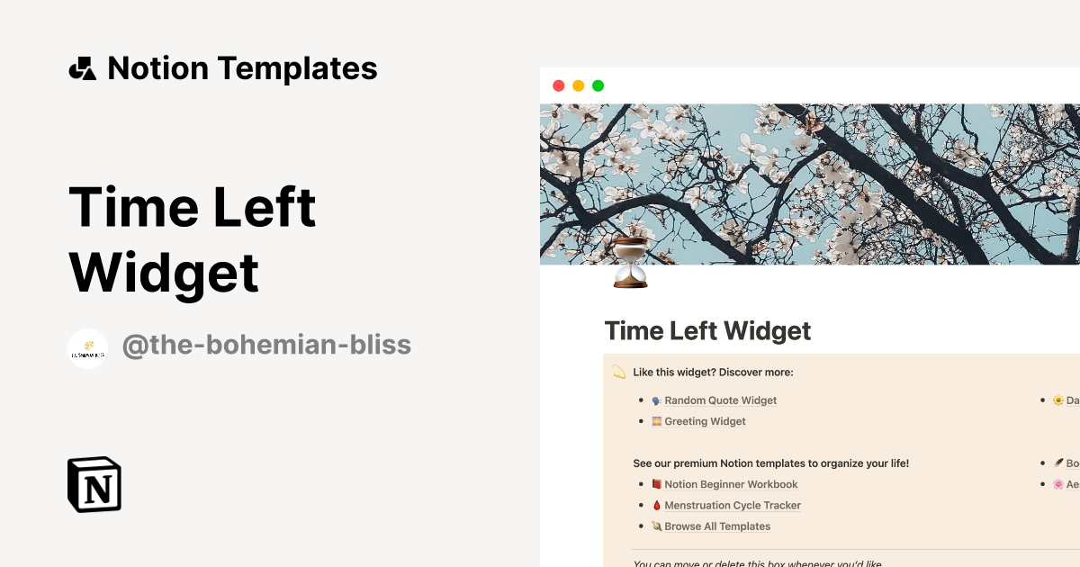 Time Left Widget Template by The Bohemian Bliss | Notion Marketplace