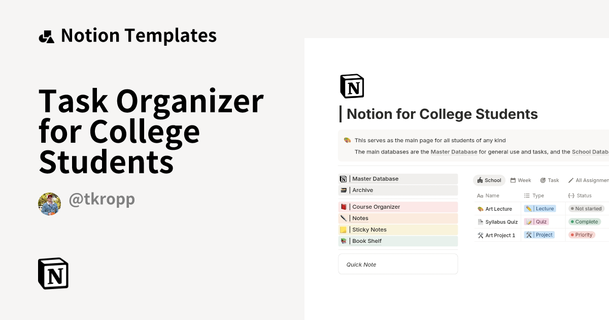 Task Organizer for College Students Template | Notion Marketplace
