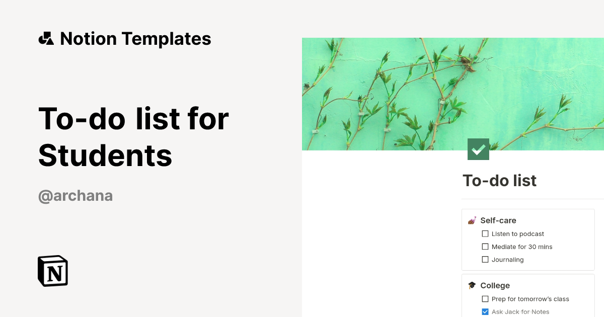 To-do list for Students Template | Notion Marketplace
