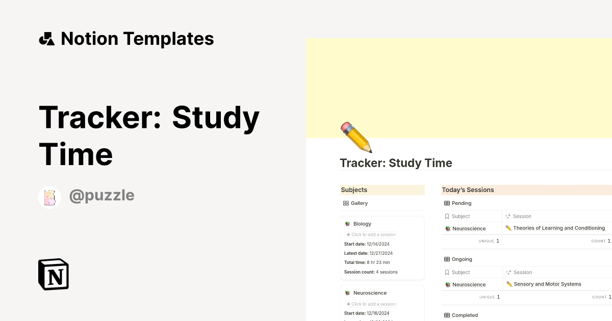 Tracker: Study Time Template | Notion Marketplace