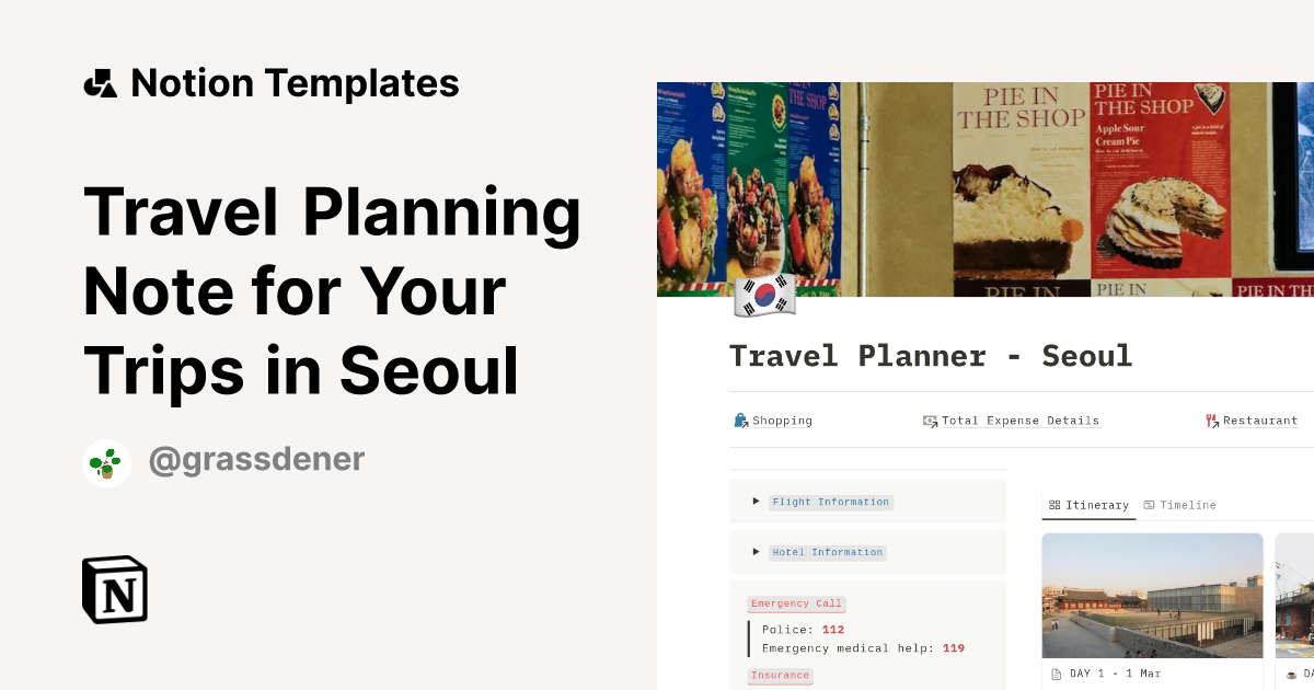 Travel Planning Note for Your Trips in Seoul Template | Notion Marketplace