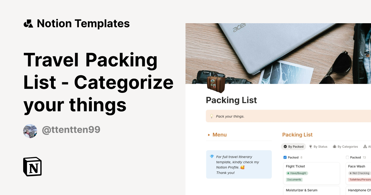 Travel Packing List - Categorize your things Template by ttentten ...