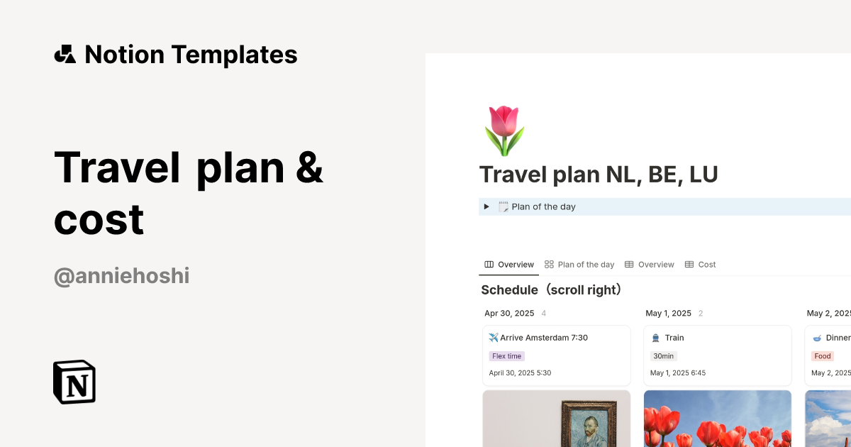 Travel plan & cost Template by Anniehoshi | Notion Marketplace