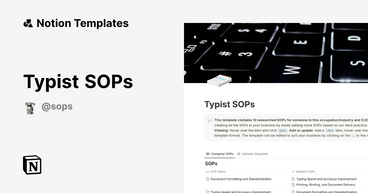 Typist SOPs Template Notion Marketplace