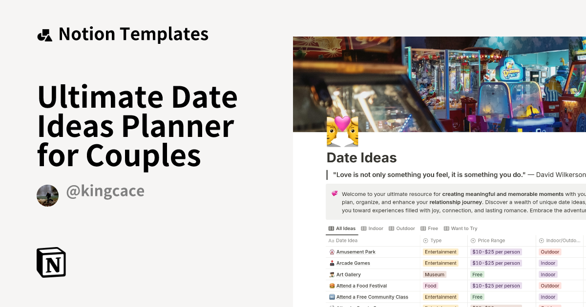 Ultimate Date Ideas Planner for Couples Template | Notion Marketplace