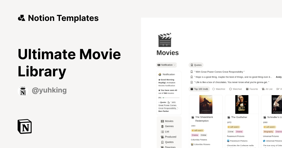 Ultimate Movie Library Template by yuhking | Notion Marketplace