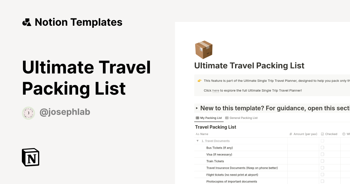 Ultimate Travel Packing List Template | Notion Marketplace