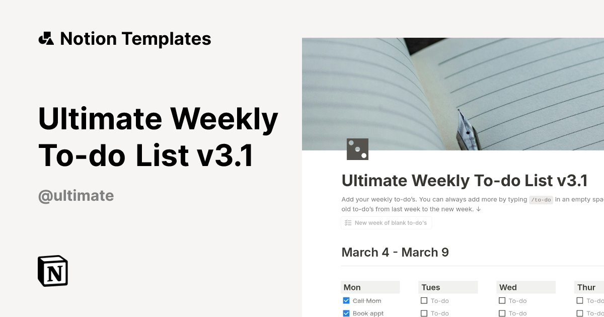 Ultimate Weekly To-do List v3.1 Template | Notion Marketplace