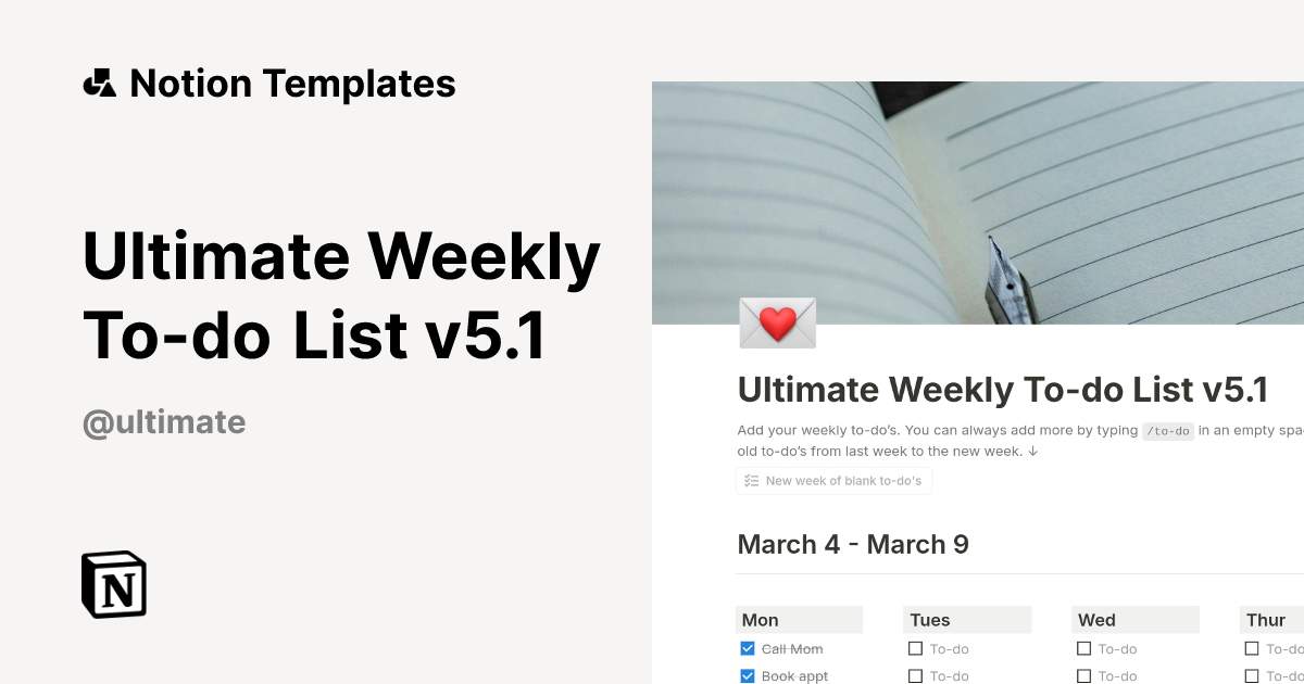 Ultimate Weekly To-do List v5.1 Template by Ultimate Templates | Notion ...