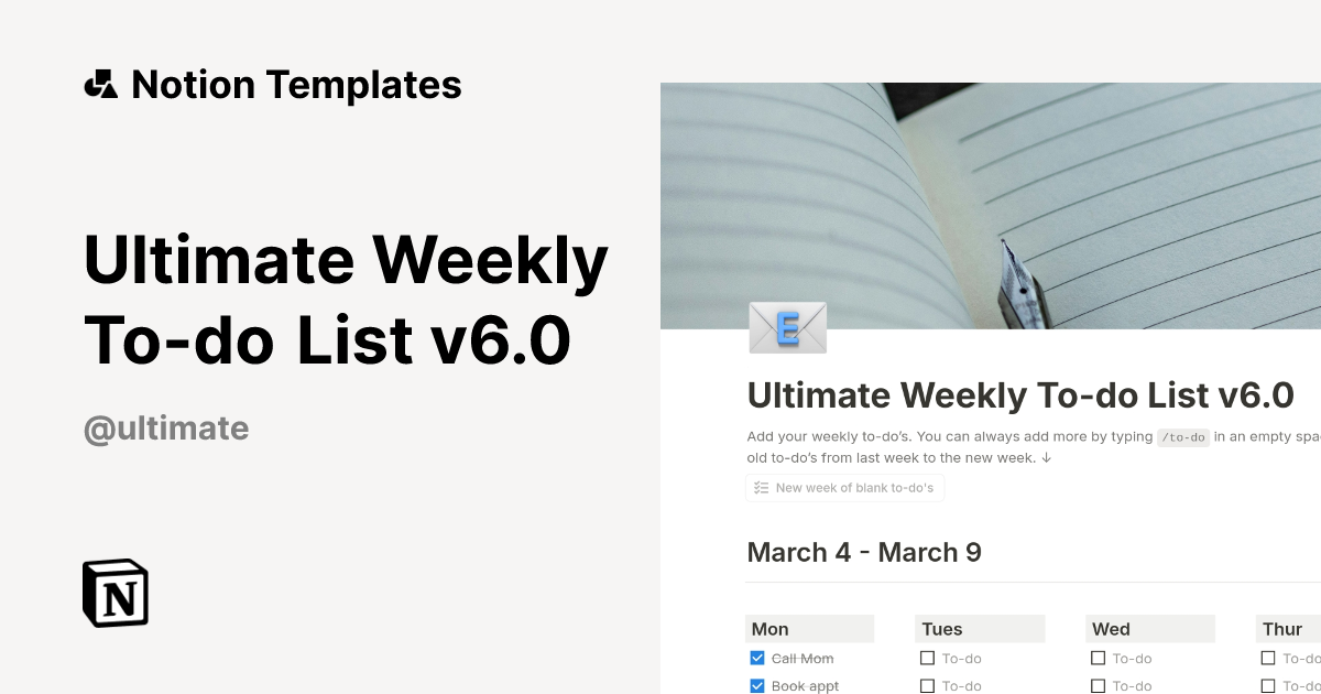 Ultimate Weekly To-do List v6.0 Template | Notion Marketplace