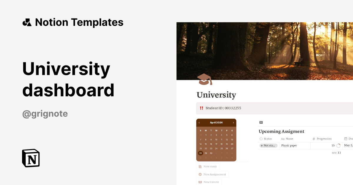 University dashboard Template by Marie | Notion Marketplace