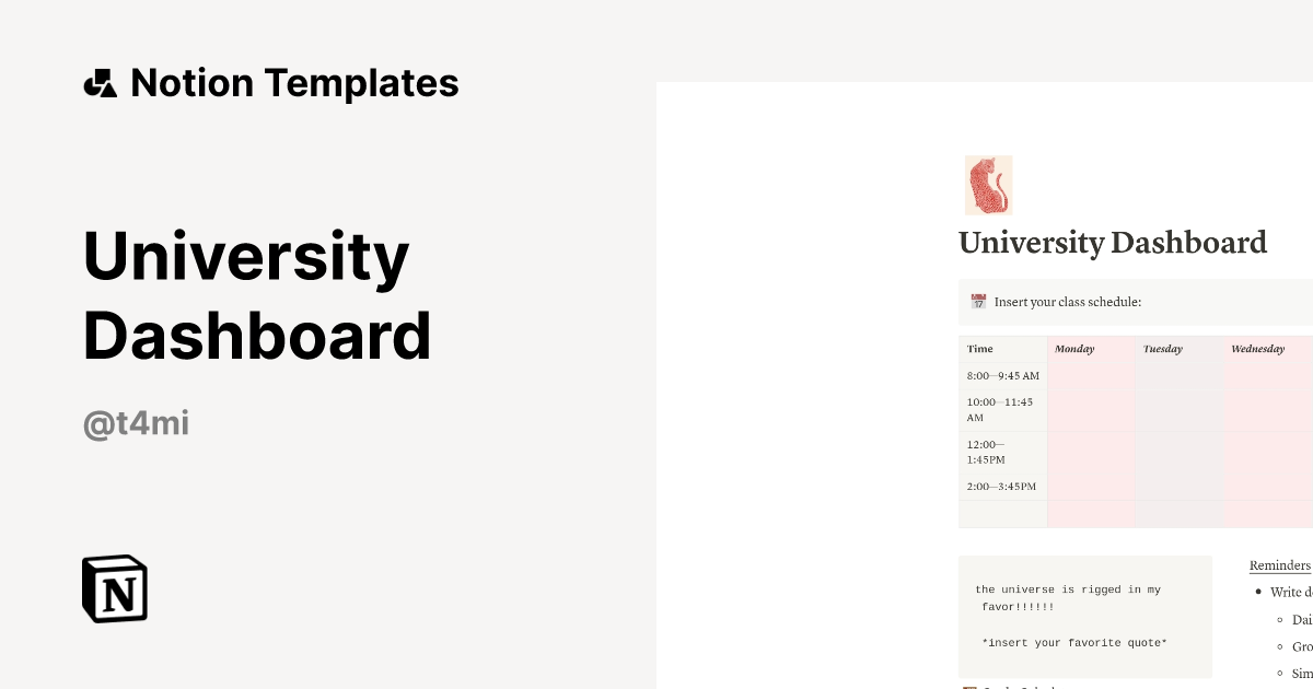 University Dashboard Template by Tami Templates | Notion Marketplace