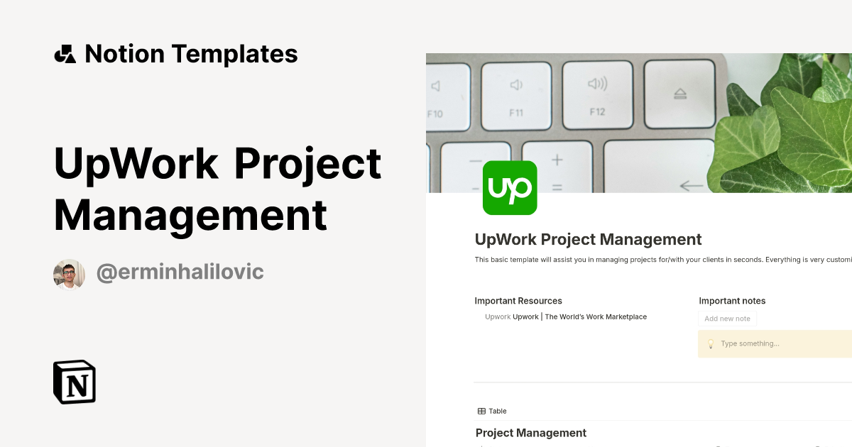UpWork Project Management Template | Notion Marketplace