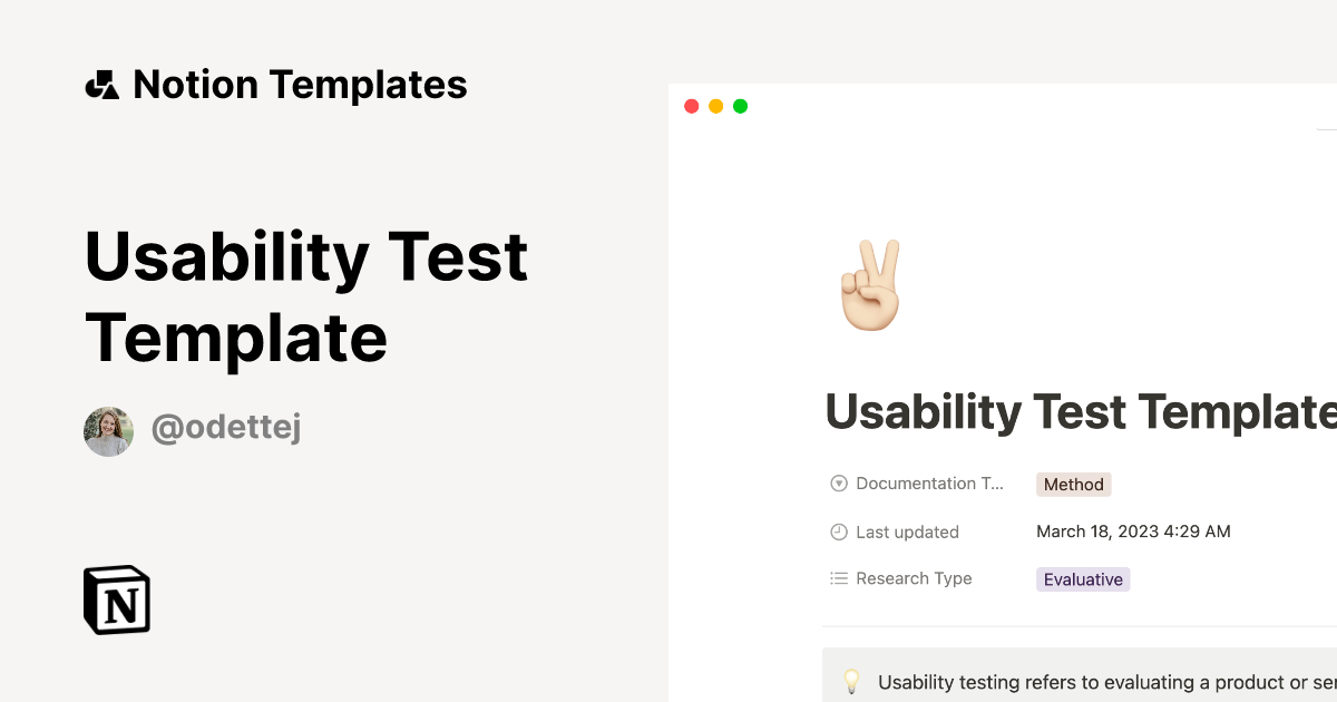 Usability Test Template Template by Odette Jansen | Notion Marketplace