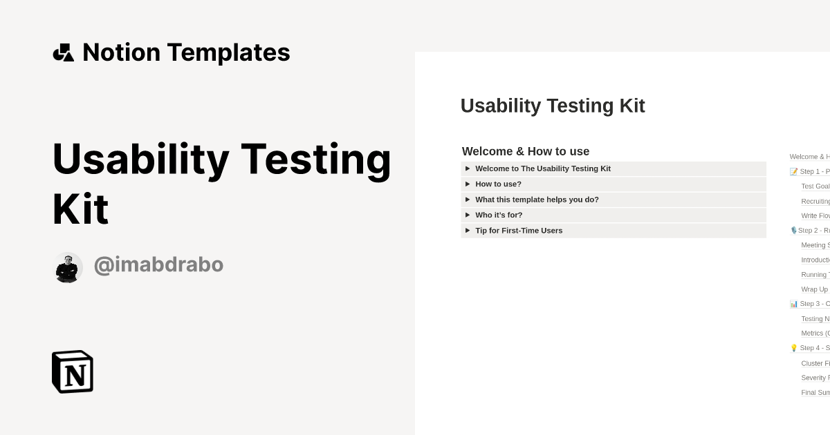 Usability Testing Kit Template | Notion Marketplace