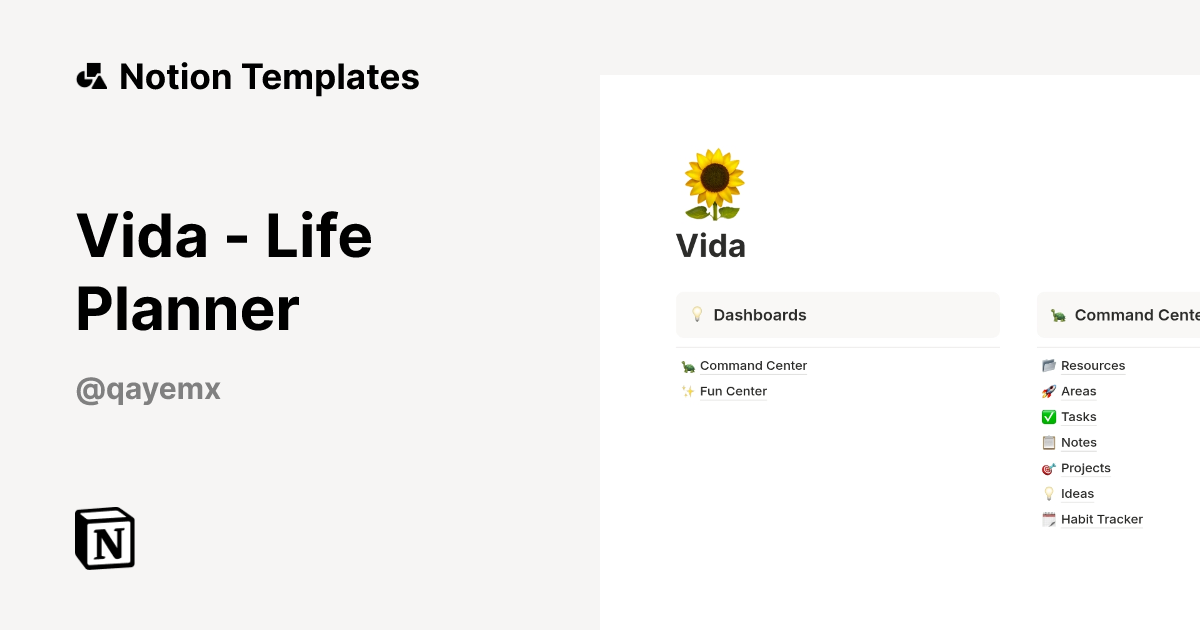 Vida - Life Planner Template by qayemx | Notion Marketplace
