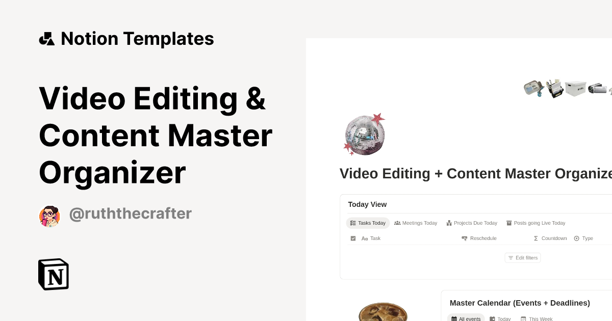 Video Editing & Content Master Organizer Template by Ruth the Crafter ...