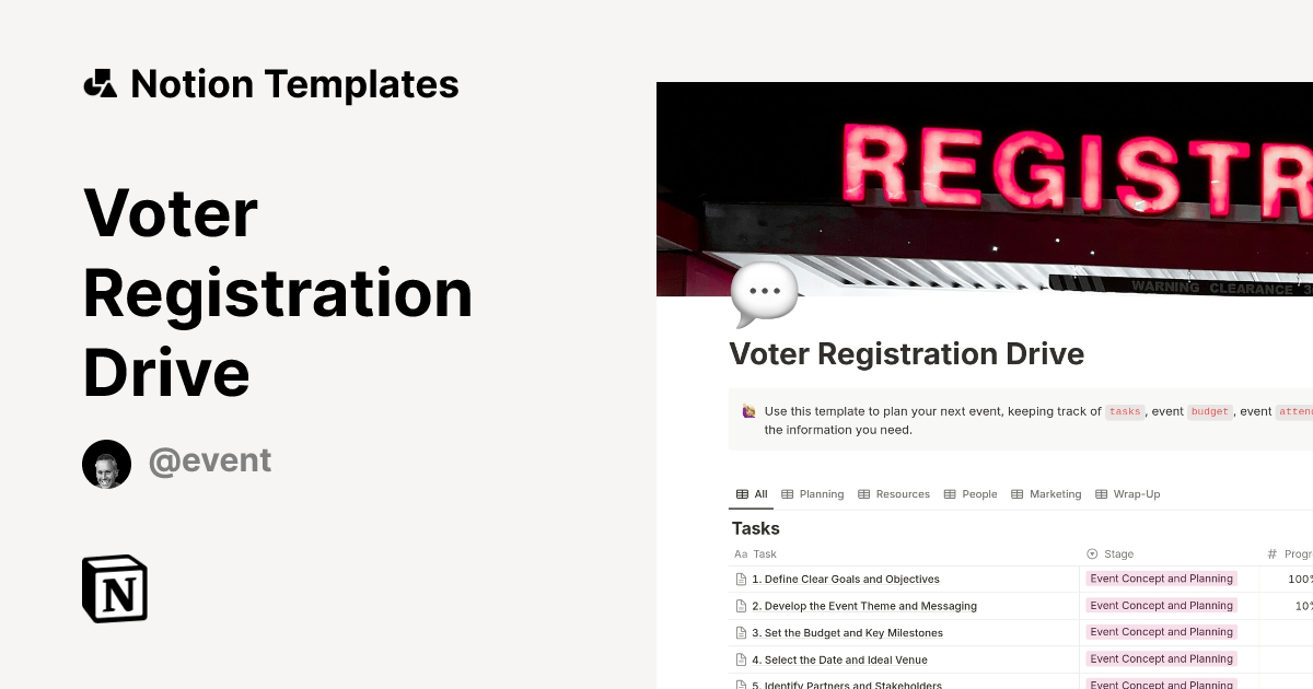 Voter Registration Drive Template | Notion Marketplace