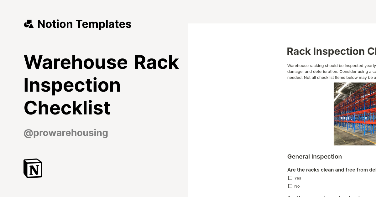 Warehouse Rack Inspection Checklist Template | Notion Marketplace