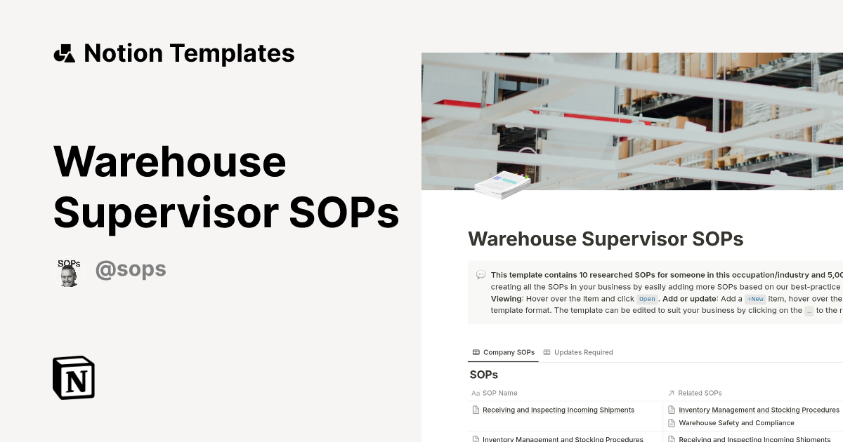 Warehouse Supervisor Sops Template Notion Marketplace