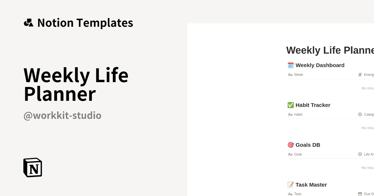 Weekly Life Planner Template by WorkKit Studio | Notion Marketplace
