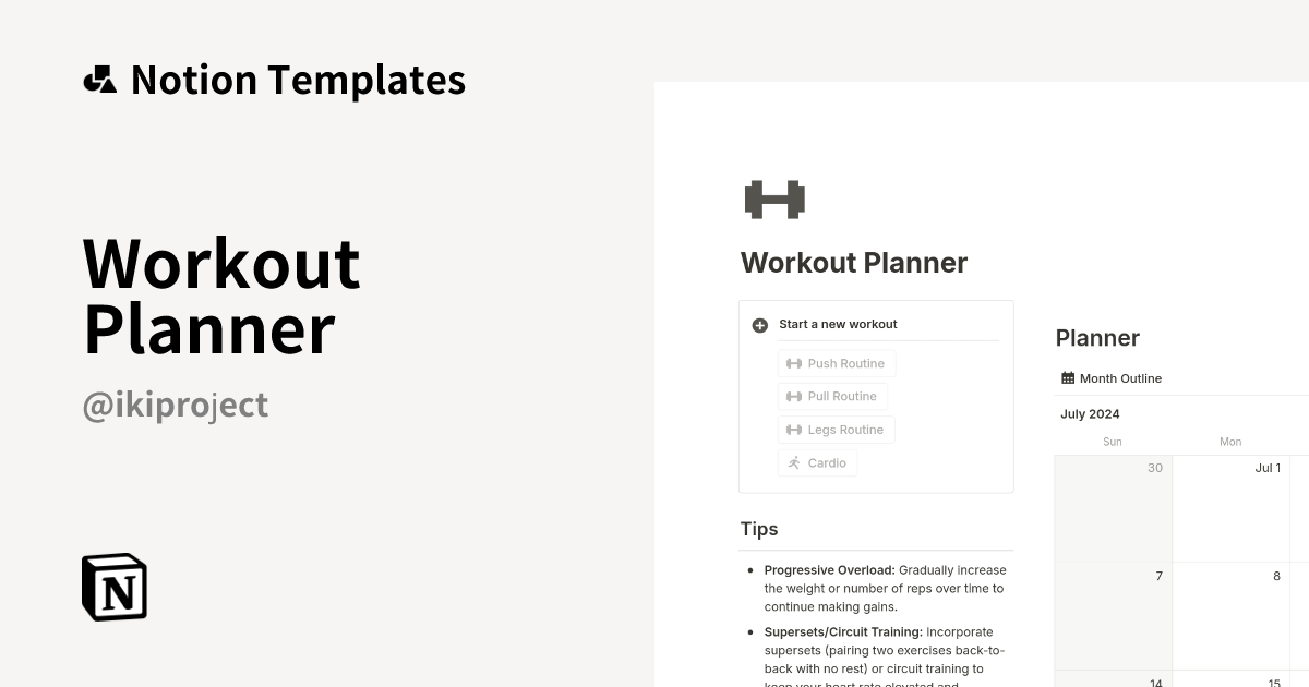Workout Planner Template by IKI Project | Notion Marketplace