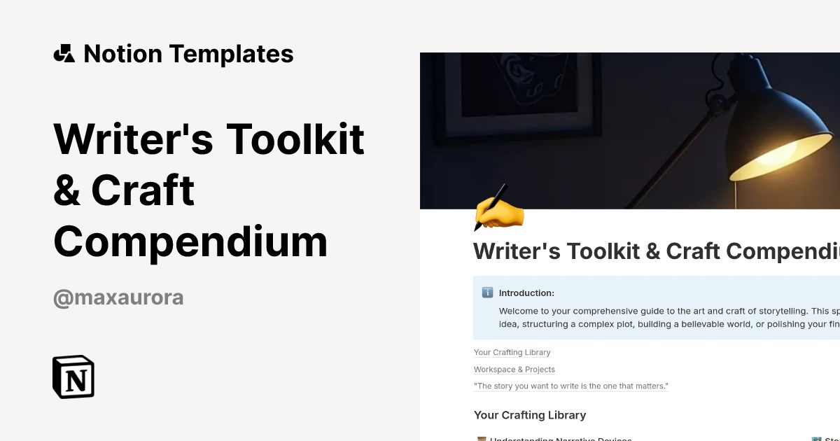 Writer's Toolkit & Craft Compendium Template | Notion Marketplace