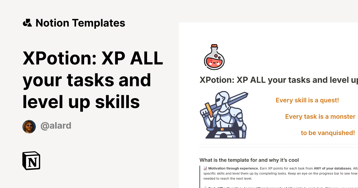 XPotion: XP ALL your tasks and level up skills Template by Alard ...