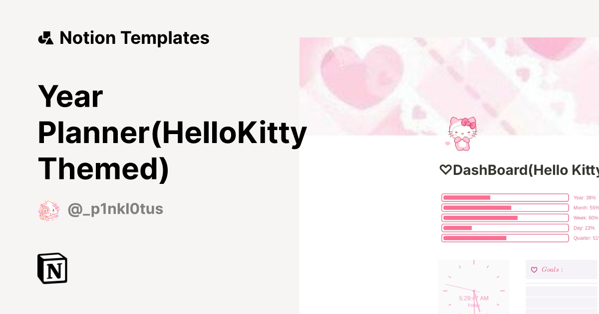 Year Planner(HelloKitty Themed) Template by _p1nkl0tus_ | Notion ...