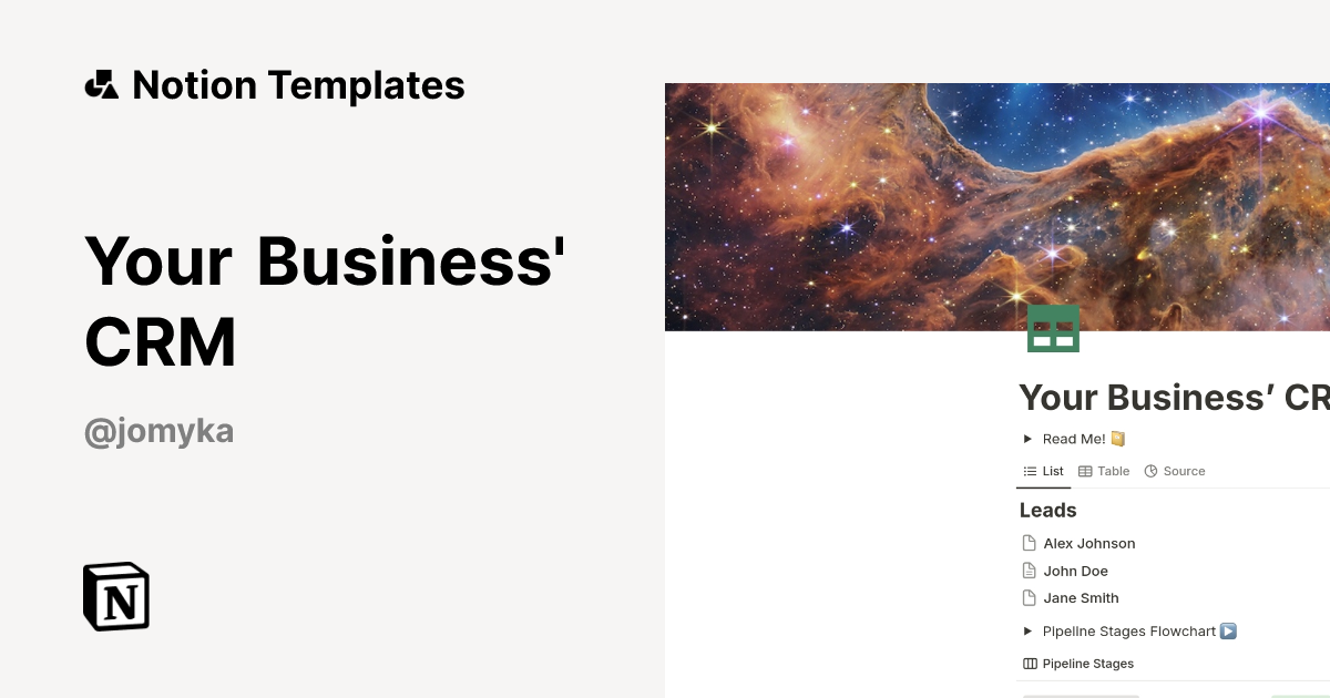 Your Business' CRM Template by Jomyka | Notion Marketplace