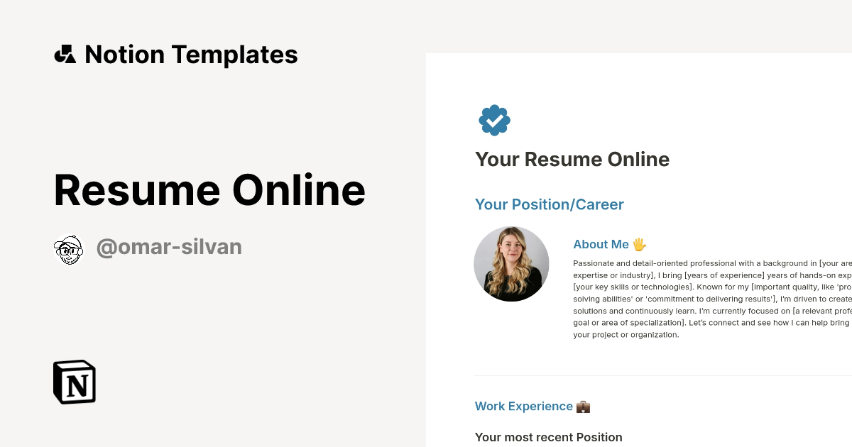 Resume online template notion marketplace