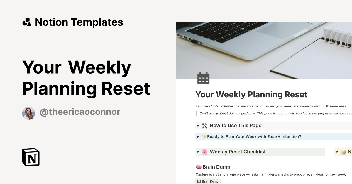 Your Weekly Planning Reset Template by Erica O #39 Connor Notion Marketplace