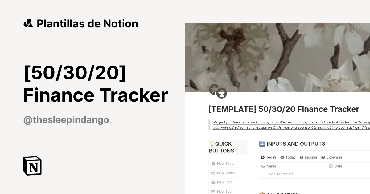 Plantilla [50/30/20] Finance Tracker de thesleepindango | Notion ...