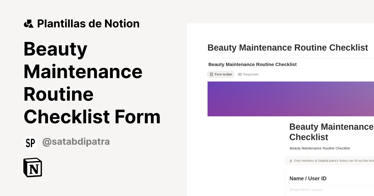 Plantilla Beauty Maintenance Routine Checklist Form | Notion Marketplace