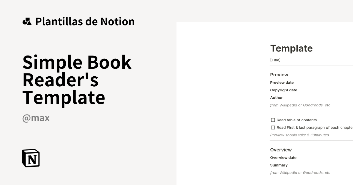 Plantilla Simple Book Reader's Template | Notion Marketplace