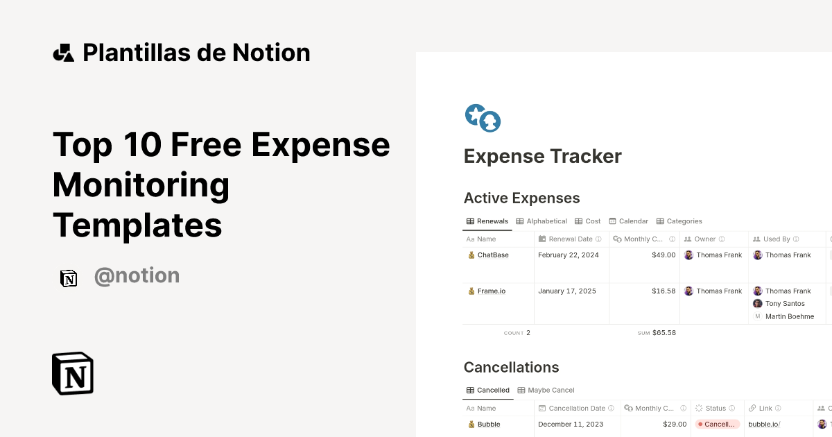 Top 10 Free Expense Monitoring Templates | Plantillas de Notion Marketplace