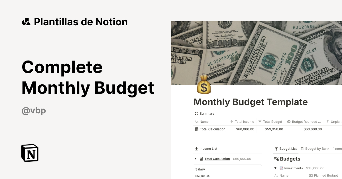 Plantilla Complete Monthly Budget | Notion Marketplace