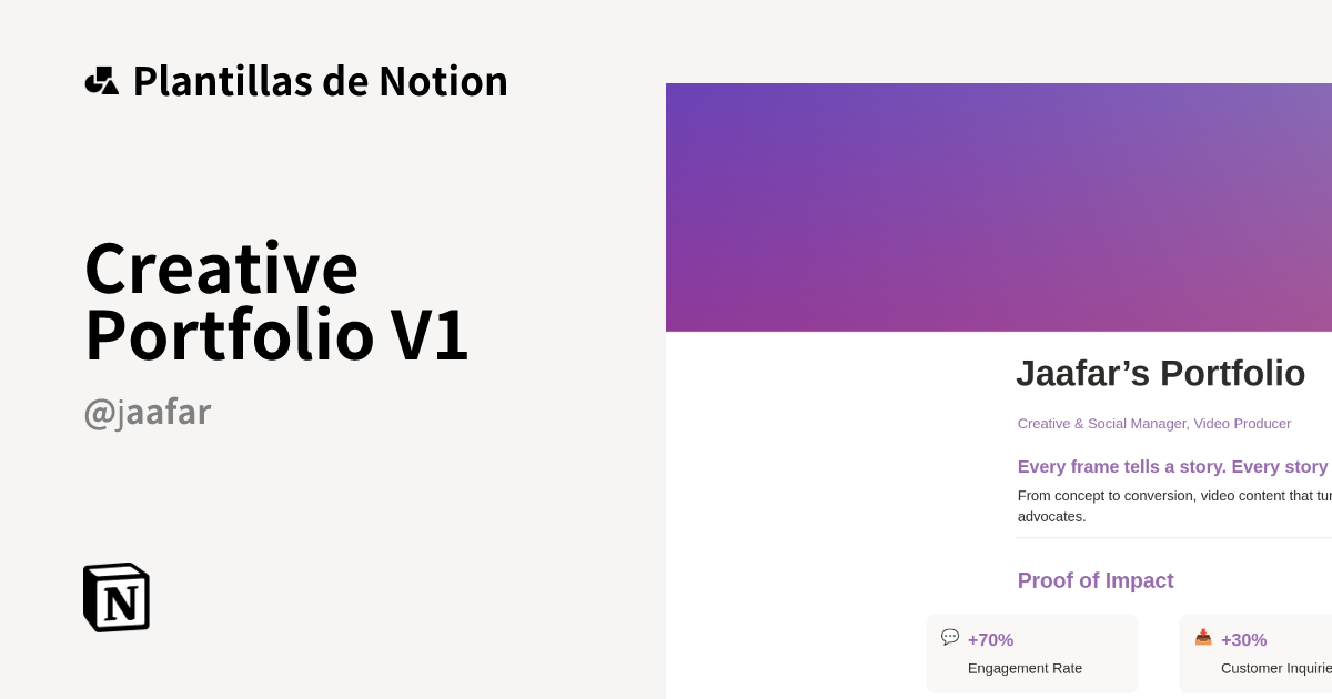 Plantilla Creative Portfolio V1 de Jaafar | Notion Marketplace