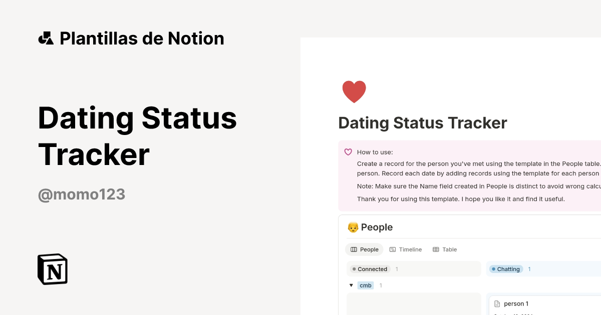 Plantilla Dating Status Tracker | Notion Marketplace